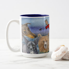 Mug #3 Joanna Flying Over Animals  Tweekleurige Koffiemok