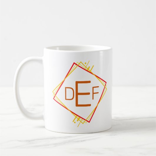 Mug 3 Lettre initiale Monogramme Rouge Jaune Brown Car (Gauche)