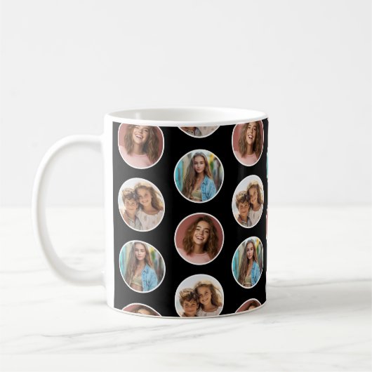 Mug 3 Photo Collage Bordure Cercle - Noir Blanc (Gauche)