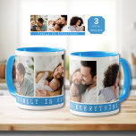 Mug 3 photo Collage photo Famille Citation bleue<br><div class="desc">Concevez vos propres tasses à café avec des photos de famille sur elles.' La famille est tout ce que la typographie de citation en fait un souvenir unique et un cadeau photo familial mémorable pour les vacances et les occasions spéciales.</div>