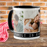 Mug 3 photo Collage photo famille citation noir<br><div class="desc">Concevez vos propres tasses à café avec des photos de famille sur elles.' La famille est tout ce que la typographie de citation en fait un souvenir unique et un cadeau photo familial mémorable pour les vacances et les occasions spéciales.</div>