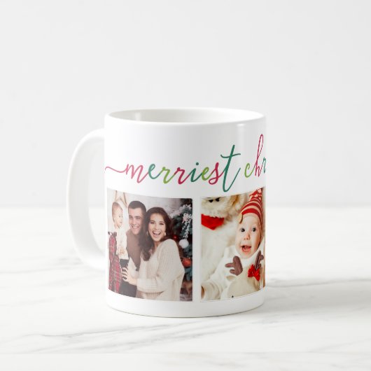 Mug 3 Photo Collage Script moderne "Joyeux Noël" (Devant gauche)