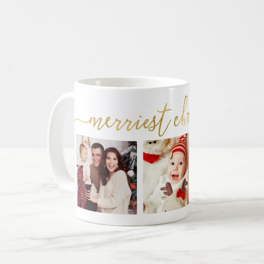 Mug 3 Photo Collage Script moderne "Joyeux Noël" (Devant gauche)