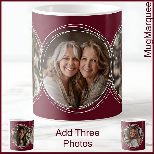 Mug 3 Photos de Noël Collage Maroon C31 Maman Mère