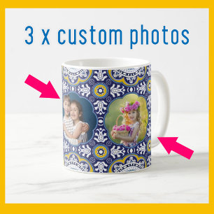 Mug 💛 💙 3 photos et texte, Azulejo méditerranéen