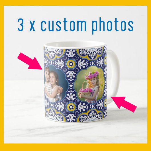 Mug 💛 💙 3 photos et texte, Azulejo méditerranéen