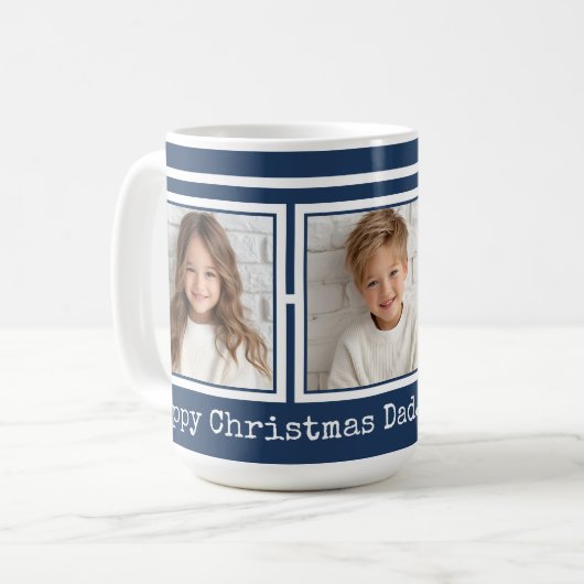 Mug 3 Photos, Long Message, Bleu foncé Moderne P31 (Devant gauche)