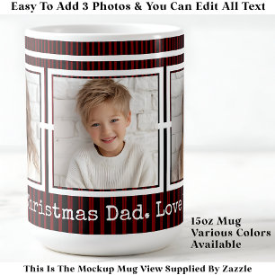 Mug 3 Photos, Long Message, Moderne P31 Rouge Noir
