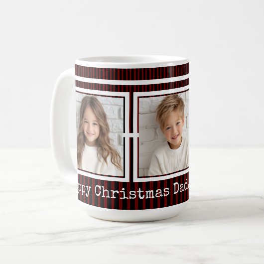 Mug 3 Photos, Long Message, Rouge Noir Moderne P31 (Devant gauche)