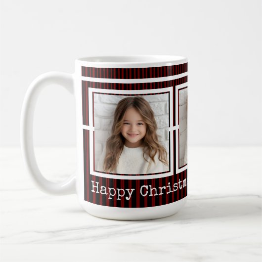 Mug 3 Photos, Long Message, Rouge Noir Moderne P31 (Gauche)