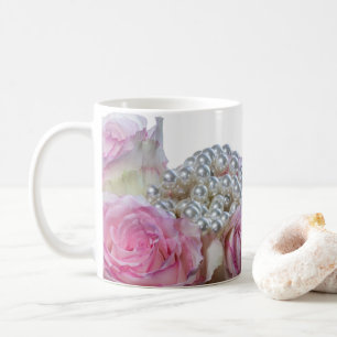 Mug 4008-Roses roses roses et blanches avec perles de