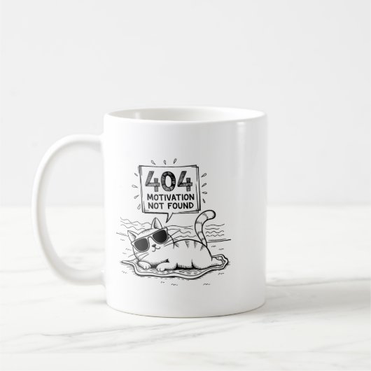 Mug 404 Motivation Not Found Funny Lazy Cat Humor Cat (Gauche)
