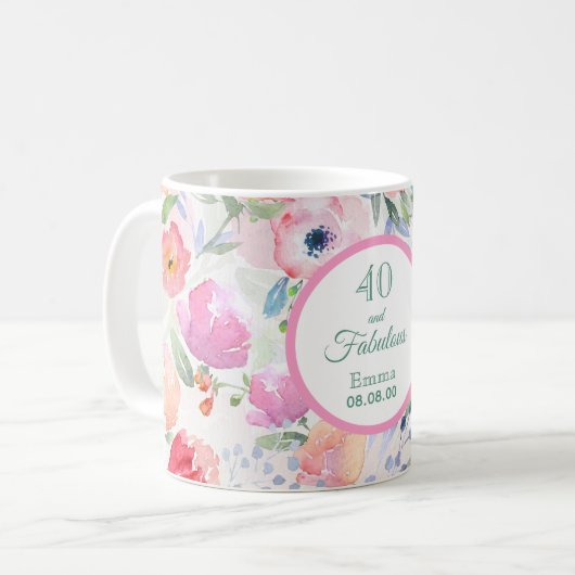 Mug 40 et fabuleux boho rose aquarelle (Devant gauche)