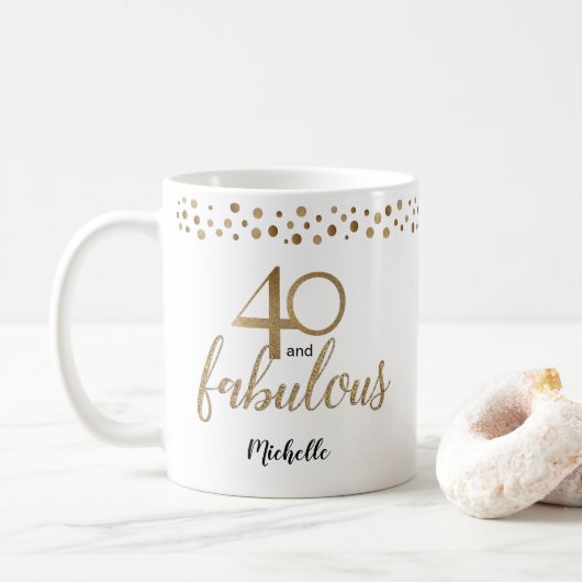 Mug 40 et fabuleux confetti or à 40 ans (Avec donut)