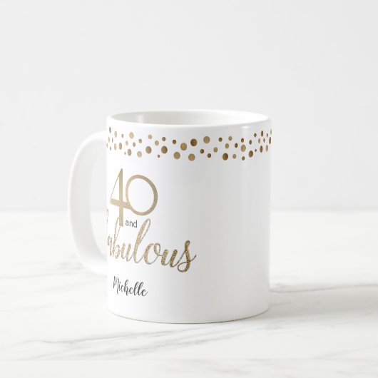 Mug 40 et fabuleux confetti or à 40 ans (Devant gauche)