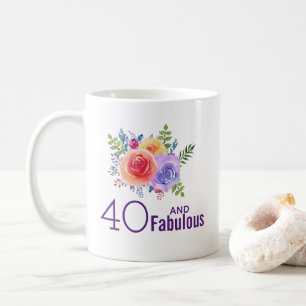Mug 40 et texte fabuleux - bouquet floral d'aquarelle