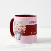 Mug 40e anniversaire de rubis fleurs noms rose (Devant gauche)
