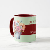 Mug 40e anniversaire de rubis fleurs noms vert (Devant gauche)