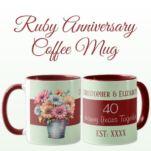 Mug 40e anniversaire de rubis fleurs noms vert