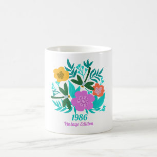 Mug 40e anniversaire floral moderne élégant coloré