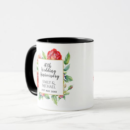 Mug 40e anniversaire Mariage cadeau - Ruby Red Roses (Devant gauche)