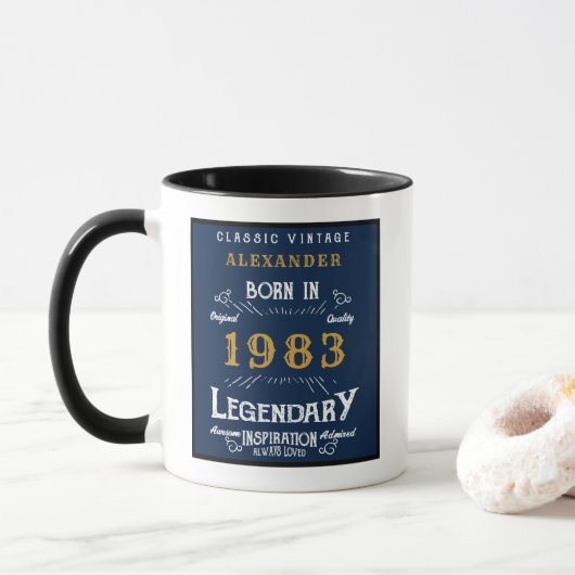 Mug 40e anniversaire Né 1983 Retro Legend Blue Gold (Avec donut)