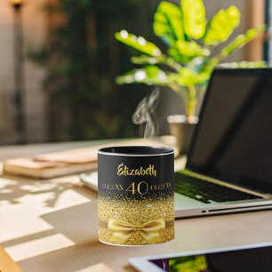 Mug 40e anniversaire noir or monogramme élégant