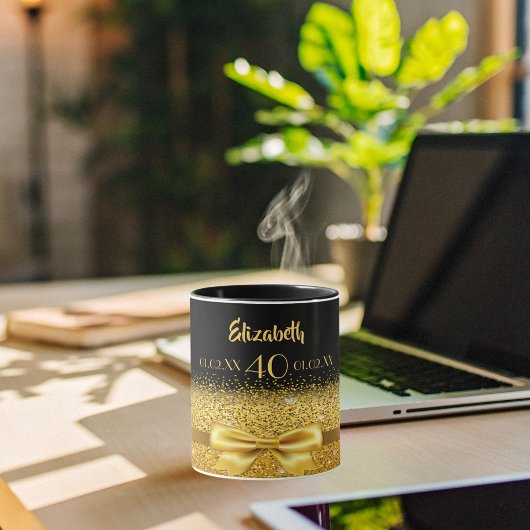 Mug 40e anniversaire noir or monogramme élégant
