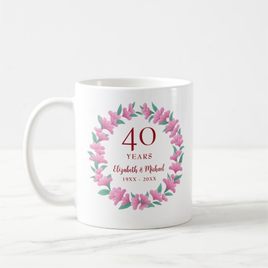 Mug 40e anniversaire Ruby Floral Rose Flower Wreath (Gauche)