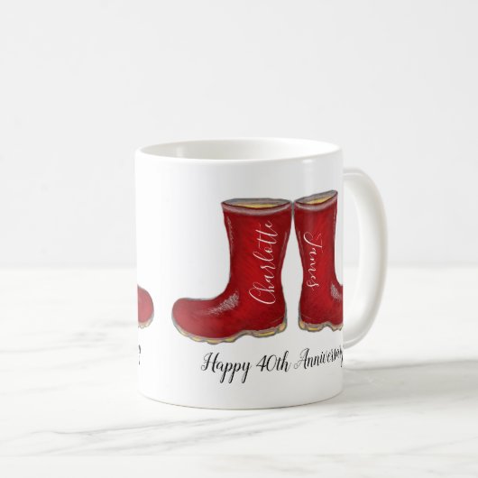 Mug 40e rubis mariage anniversaire jardin welly boot (Devant droit)
