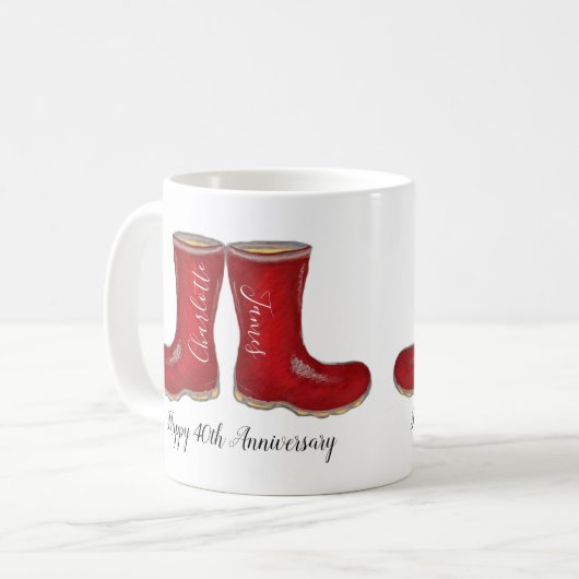 Mug 40e rubis mariage anniversaire jardin welly boot (Devant gauche)
