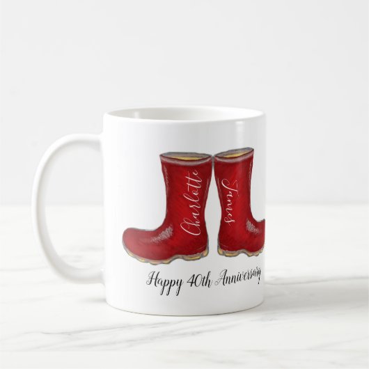 Mug 40e rubis mariage anniversaire jardin welly boot (Gauche)