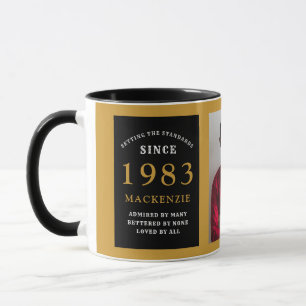 Mug 40th Birthday 1983 Black Gold Ajouter Nom Photo