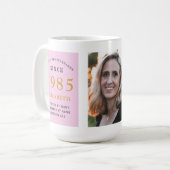 Mug 40th Birthday 1985 Pink Grey Ajouter un nom Photo  (Devant gauche)