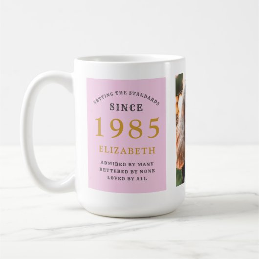 Mug 40th Birthday 1985 Pink Grey Ajouter un nom Photo  (Gauche)