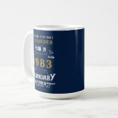 Mug 40th Birthday Born 1983 Ajouter Nom Blue Gold Lege (Devant gauche)