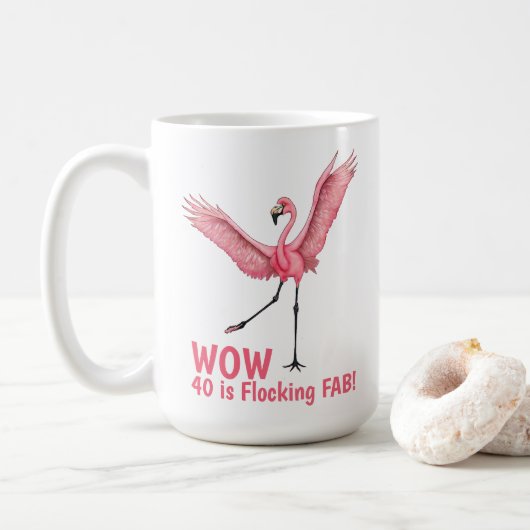 Mug 40th Birthday Flocking Fabulous Flamingo (Avec donut)