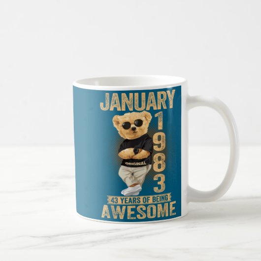 Mug 43 Year Old January 1983 Teddy Bear 43rd Birthday  (Droite)
