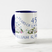 Mug 45 ans d'amour - Couture des roses blanches (Devant gauche)