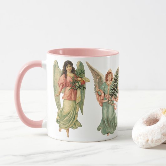 Mug 4 Anges Victoriennes Différents, Noël Vintage (Avec donut)