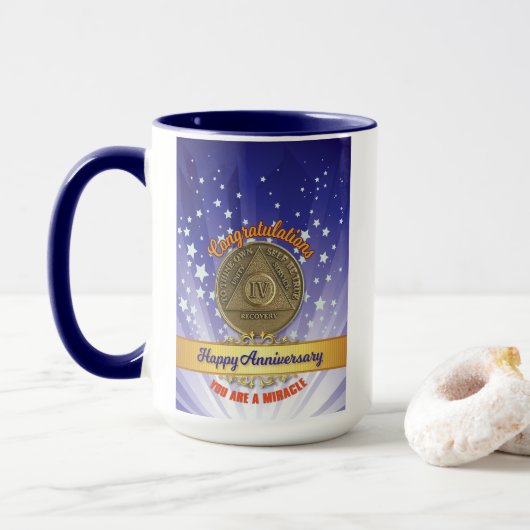 Mug 4 Ans de Sobriété - Vous Êtes un Miracle Nom/Année (Avec donut)