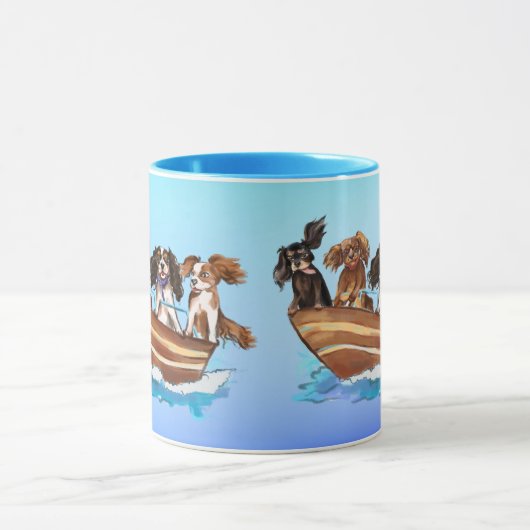 Mug 4 Cavalier King Charles Spaniels on a Boat (Centre)