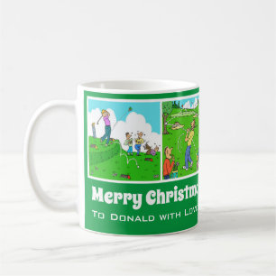 Mug 4 dessins animés sur le golf à personnaliser.
