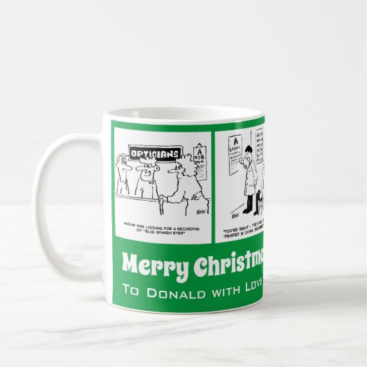 Mug 4 dessins animés sur le thème de l'opticien à pers (Gauche)