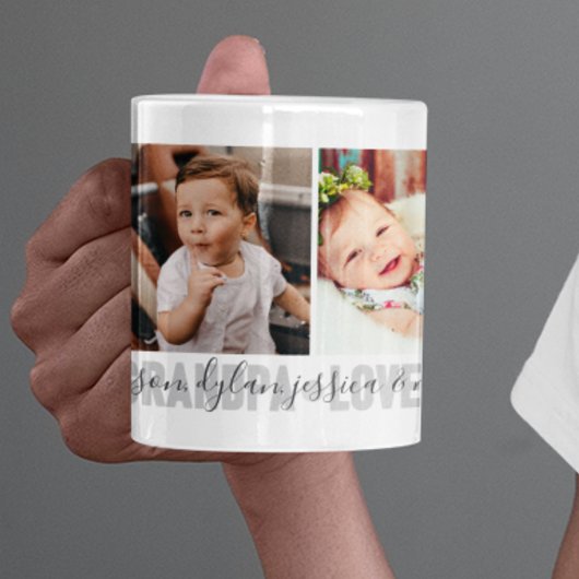 Mug 4-Photo Aimez-vous Grand-Père Nom des petits-enfan