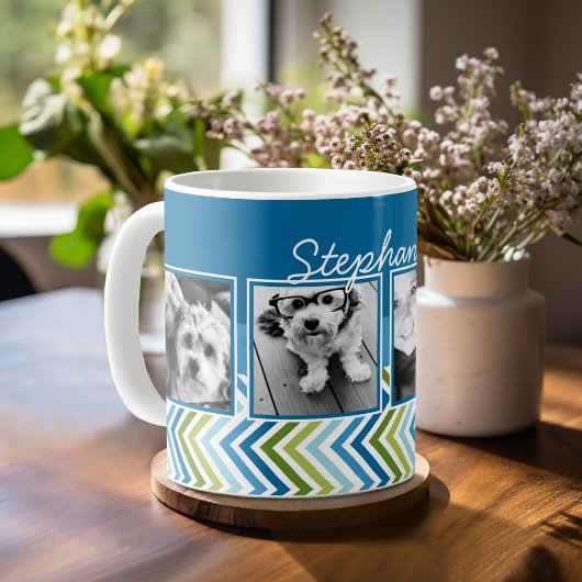 Mug 4 Photo Collage Chevron Coloré