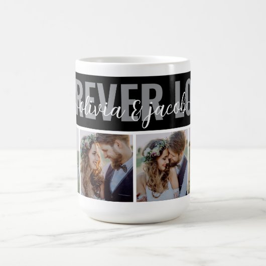 Mug 4 Photo Collage Forever Love Couple Names (Centre)