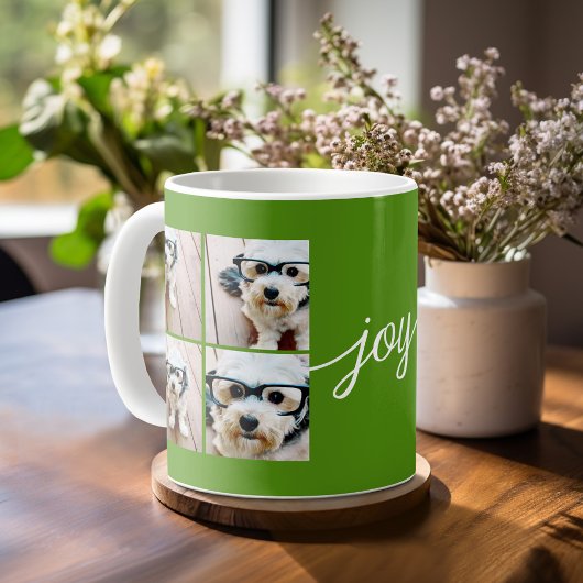Mug 4 photos en collage avec Joie de Fête Vert
