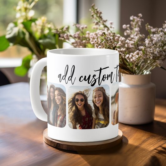 Mug 4 photos en collage avec un script bounce tendance
