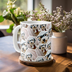 Mug 4 photos en collage - motif hexagonal funky